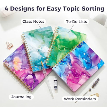 BOOKNOW 4PCS Mini Spiral Notepads, Pocket Marble Notebooks A6 Small Spiral Journal College Ruled Hardcover Notepads for Women Aesthetic Gift Office School Supplies, 4.1x 5.8 Inch, 640 Pages