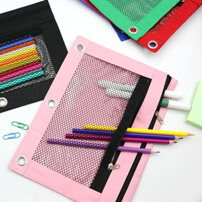 36Pcs Pencil Pouch for 3 Ring Binder - Pen Case 3 Hole Pencil Pouch Zipper Bag Holder Bulk Accessories Clear Window Aesthetic Organizer Pockets
