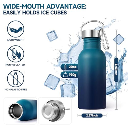 Volhoply 20oz Uninsulated Single Walled Water Bottle, Stainless Steel Reusable Water Bottles with Handle & Carabiner, BPA Free 18/8 304 Sports Water Bottles for Camping Hiking（Dark Night,1） - color: Dark Night