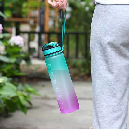 32 oz Motivational Water Bottle with Time Markers & Straw – BPA Free Leakproof Reusable Sports Water Bottle for Gym, Fitness & Outdoor Activities – Large Daily Hydration Bottle, Pink Blue