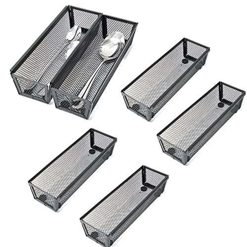 Silverware Organizer,Mesh Cutlery silverware Tray for Drawer,Tool tray organizer,Utensil Flatware Tableware Organizer for Kitchen,Office,with Non-slip,Fits Standard Drawer,(9X3 IN) 6PSC,Black - color: Black, size: 6pack 9*3