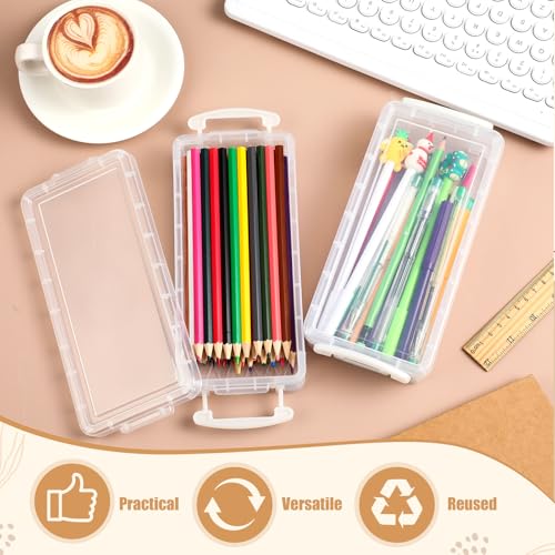 Gueevin 24 Pcs Large Capacity Plastic Pencil Box Clear Plastic Pencil Case Crayon Box with Snap Tight Lid Watercolor Pen Storage Brush Organizer Drawing Tools Container (White) - color: White