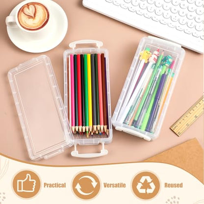 Gueevin 24 Pcs Large Capacity Plastic Pencil Box Clear Plastic Pencil Case Crayon Box with Snap Tight Lid Watercolor Pen Storage Brush Organizer Drawing Tools Container (White) - color: White