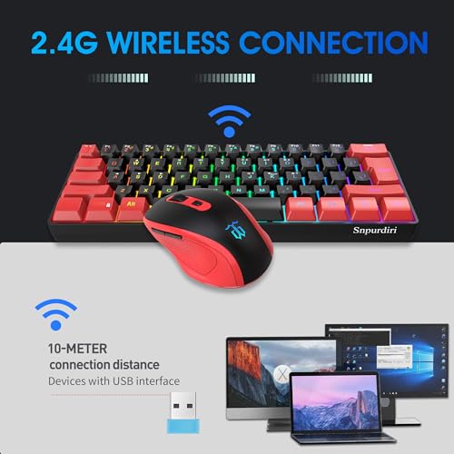 Snpurdiri 2.4G Wireless Gaming Keyboard and Mouse Combo, Include Mini 60% Merchanical Feel Keyboard, Ergonomic Vertical Feel Small Wireless Mouse(Red and Black) - color: Red Black Combo