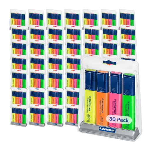 STAEDTLER Textsurfer Classic Highlighter Pens 30-Pack Rainbow Set – 4 Assorted Vibrant Colors per set, 120 total count - Ultra-Soft Chisel Tip, Fast-Drying Ink, Large Reservoir for Extended Use