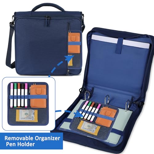 2 Inch 3 Ring Zipper Binder with Multi-Pocket, 6-Tab Expandable File Folder, Fits 14” Laptop, Zipper Bag Fits 500 Sheet Capacity with Handle & Shoulder Strap(Blue) - color: Blue