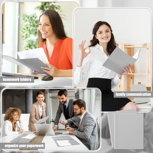 Gueevin 72 Pack Plastic Folder with Pockets, 2 Pocket Folders, Plastic Glossy Folders Fit Letter Size Paper, Heavy Duty Durable File Folder with Business Card for Home Office School (Light Grey) - color: Light Grey