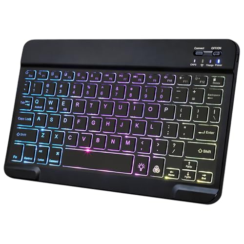 Backlit Bluetooth Keyboard for iPad, Rechargeable Slim Portable Wireless Keyboard for iPad Tablets, Compatible for All iOS/Windows/Android System Devices-Black