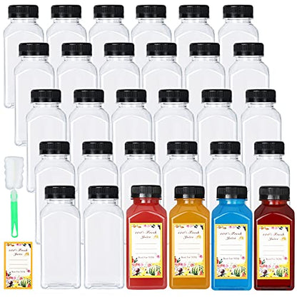 DANALLAN 30 Pack 8oz Empty Plastic Bottles with Leak-Proof Caps Food Grade Recyclable Bulk Beverage Containers Clear PET Bottles for Homemade Juice, Smoothie, Milk and Drinks