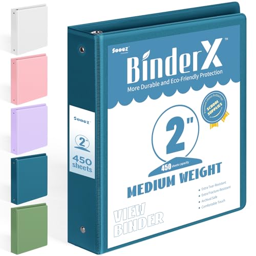 BinderX Extra Durable 3 Ring Binder, Round Ring 2 Inch Binders, Fits 450 Sheets of 8.5x11 Paper, Customizable View Cover with Inside Pockets, Cute 2" Binder, School Supplies for Girls, Navy Blue - color: Navy Blue, size: 2 inch