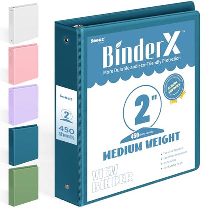 BinderX Extra Durable 3 Ring Binder, Round Ring 2 Inch Binders, Fits 450 Sheets of 8.5x11 Paper, Customizable View Cover with Inside Pockets, Cute 2" Binder, School Supplies for Girls, Navy Blue - color: Navy Blue, size: 2 inch