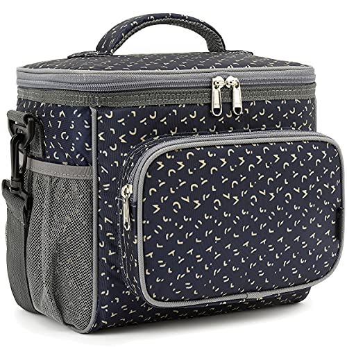 FlowFly Insulated Reusable Lunch Bag Adult Large Lunch Box for Women and Men with Adjustable Shoulder Strap,Front Zipper Pocket and Dual Large Mesh Side Pockets,Alphabet - color: Alphabet