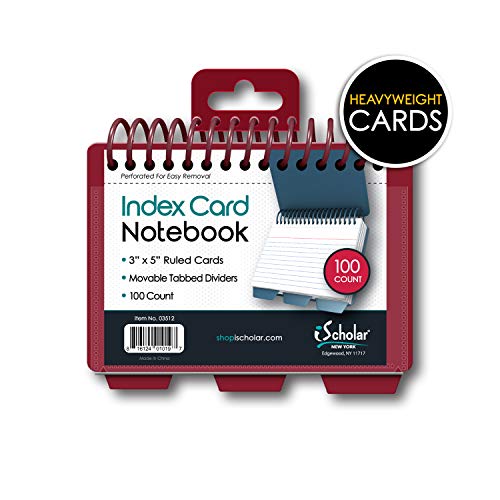 iScholar Index Card Book, Poly Wire, 3 Tabs, Color Will Vary (03512), 3x5 inches