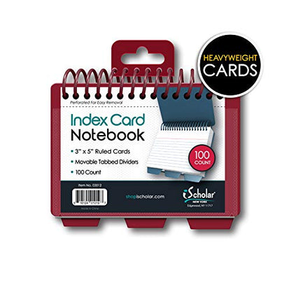 iScholar Index Card Book, Poly Wire, 3 Tabs, Color Will Vary (03512), 3x5 inches