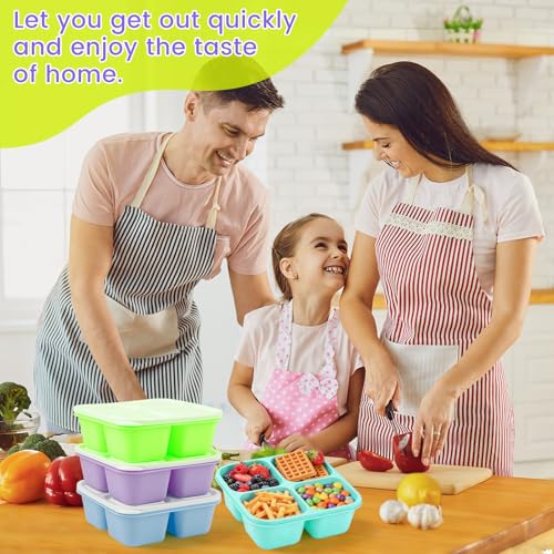 4 Pack Snack Containers Bento Box Adult Lunch Box,Meal Prep Container, Reusable Food Storage lunch Containers Stackable for Work, Travel and Gym (Blue, Green, Purple, Grass Green) - color: Blue, Green, Purple, Grass Green