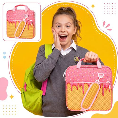 MiniInflat Baseball Drip Ice Cream Zippered Binder Bag with Handle 2-inch 3-Ring O-Ring, 600-sheet Capacity, Includes Zipper Pocket, Multi-Pocket Organizer Binder Sports(Ice Cream,Pink) - color: Pink, style: Ice Cream