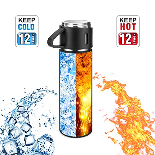 Stainless Steel Thermo 500ml/16.9oz Vacuum Insulated Bottle with Cup for Coffee Hot drink and Cold drink water flask.(Black,Single) - color: Black (Single), size: 16.9 Ounces