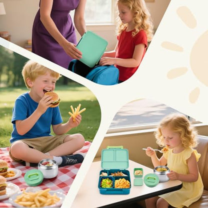Bento Lunch Box for Kids with 8oz Soup Thermo Leak-Proof Lunch Food Containers with Snack Sauce Container for Kid Girls Boys to School, Green - color: Pure Green
