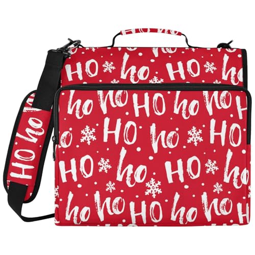 Zipper Binder Christmas Ho Ho Ho Snowflake Bag with Shoulder Strap 3 Ring Binder Organizer Large Capacity Multiple Pockets for School Office - color: Red Hohoho