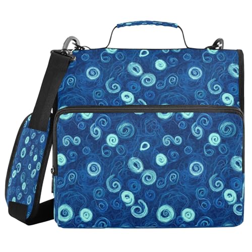 Kigai Blue Swirl 3 Ring Zipper Binder Organizer, Large Capacity Binder Bag Holds 500 Sheets, Water Resistant Multi-Pocket Binder with Shoulder Strap for School Office Teachers