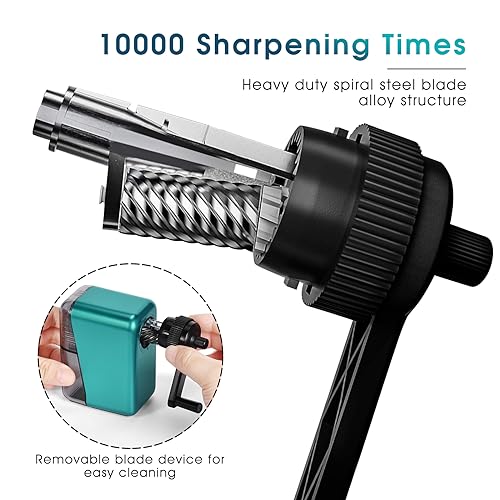 Manual Pencil Sharpener Hand Crank Pencil sharpeners for Kids with Stronger Spiral hob and auto Stop Function Charcoal Pencil Sharpener for Children/Adults/Students/Artists (Blue 1)