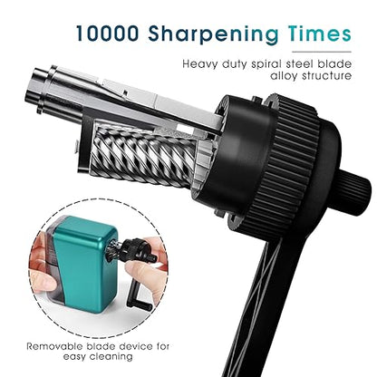 Manual Pencil Sharpener Hand Crank Pencil sharpeners for Kids with Stronger Spiral hob and auto Stop Function Charcoal Pencil Sharpener for Children/Adults/Students/Artists (Blue 1)