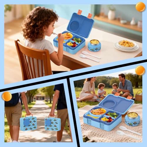 Bento Lunch Box for Kids Adult, Leakproof 3-4 Compartment Bento Box Set with Insulated Food Jar,Water Bottle, Lunch Bag, School Lunch Container for Toddler Teen Girls Boys Ages 3+(Vehicle) - color: Off-Road Vehicle