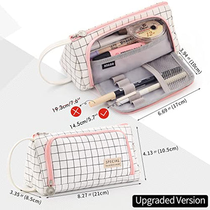 EASTHILL Big Capacity Pencil Case Pouch Pen Case Simple Stationery Bag School College Office Organizer for Teens Girls Adults Student - color: Plaid White