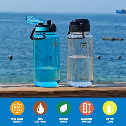 Fanhaw 32 Oz Clear Tritan Water Bottle, BPA-Free & Leak-Proof, Wide Mouth with Anti-dust Chug Lid, Reusable Plastic Bottle for Gym, Travel, School & Office, Back to School Essentials (Gray) - color: Gray, size: 32 Ounces