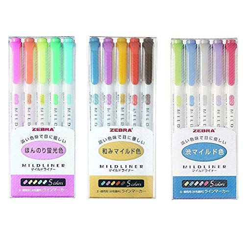 Zebra Mildliner Double-Sided Highlighter 15 Color Set, Fine / Bold, Mild & Fluorescent Color, Deep & Warm Color, Cool & Refined Color,