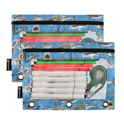 Shark Hammerhead Shark Pencil Pouch for 3 Ring Binder, Binder Pencil Pouches with Clear Window Zipper Pencil Case for Office College Supplies, 2PCS (B0314) - color: B0314