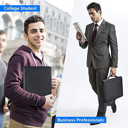 Portfolio Binder, Pacific Mailer 3 Ring Binder Portfolio Organizer with Leather Folder Writing Pad Zipper Business Notebook Binders Tablets Notepads Resumes Documents Holder for Men Women