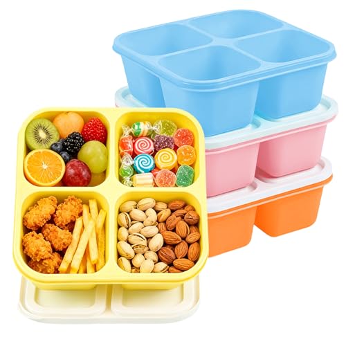 4 Pack Snack Containers Bento Box Adult Lunch Box,Meal Prep Container, Reusable Food Storage lunch Containers Stackable for Work, Travel and Gym (Pink, Blue, Yellow, Orange) - color: Pink, Blue, Yellow, Orange