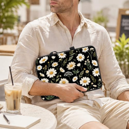 13 Inch Laptop Case Sleeve with Handle, Shockproof Slim Carrying Case | Soft Lining Computer Bag for MacBook Air 13 M3/M2/M1, MacBook Pro 13/14, iPad Pro 13 M4, Daisy Black Print - color: Daisy Black Print, size: 13-14 inch