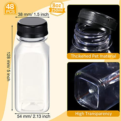 Patelai 48 Pcs 8 oz Plastic Juice Bottles with Caps, Empty Reusable Clear Milk Containers Bulk with Leakproof Lids Disposable Water Bottles for Juicing, Smoothies, Tea, Coffee, Cold Beverage (Black) - color: Black, size: 8 oz