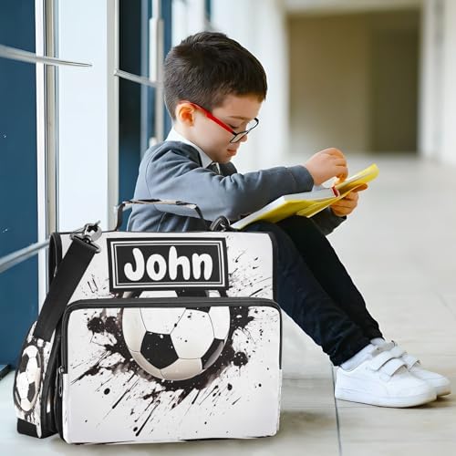 Soccer Ball Print Custom Zipper Binder Bag 3 Ring with Shoulder Strap & Handle Personalized Binder Bag Expandable File Folder for School - color: Multi-soccer Ball