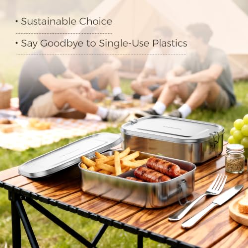 G.a HOMEFAVOR Stainless Steel Bento Lunch Box, 2-Compartment, 1600 ml/54 oz | Leak-Proof, Dishwasher Safe, BPA-Free, with Lock Clips & Removable Divider, Large Capacity, Meal Prep, for Adults - size: 1600 ml - with Compartments
