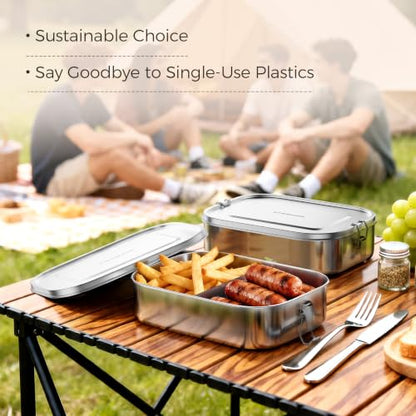 G.a HOMEFAVOR Stainless Steel Bento Lunch Box, 2-Compartment, 1600 ml/54 oz | Leak-Proof, Dishwasher Safe, BPA-Free, with Lock Clips & Removable Divider, Large Capacity, Meal Prep, for Adults - size: 1600 ml - with Compartments