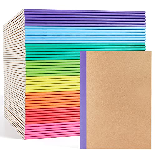 feela 48 Pack Composition Notebooks Bulk, Kraft Cover Lined Blank College Ruled Composition Travel Journals with Rainbow Spines For Women Students Business, 60 Pages, 8.3”x 5.5”, A5, 8 Colors - color: 8 colors X6
