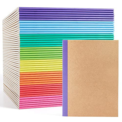 feela 48 Pack Composition Notebooks Bulk, Kraft Cover Lined Blank College Ruled Composition Travel Journals with Rainbow Spines For Women Students Business, 60 Pages, 8.3”x 5.5”, A5, 8 Colors - color: 8 colors X6