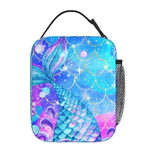 YETTA YANG Mermaid Tail Galaxy Blue Colorful Portable Lunch Bag Insulated Lunch Box Reusable Totes For Women Men Work Picnic Camping - color: Black14
