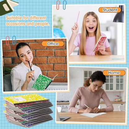 Fainne 150 Pack A5 Composition Notebooks Bulk Marble Cover Composition Notebooks College Notebook Wide Ruled Notebook for Students Classroom Office School Supplies (4 Color) - color: 4 Color
