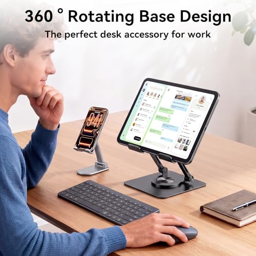 K&ZZ Tablet Stand for Desk, 360° Rotating Adjustable Tablet Holder for 4-13" Tablet Foldable Office Desk Accessories - color: 01-Black