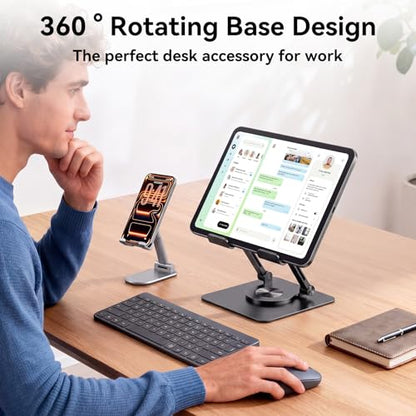 K&ZZ Tablet Stand for Desk, 360° Rotating Adjustable Tablet Holder for 4-13" Tablet Foldable Office Desk Accessories - color: 01-Black