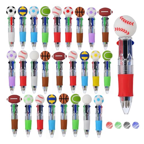Oneshow Sports Party Favors Mini Pens, 4-in-1 Soccer Baseball Ballpoint Pen | Cool Sports Soccer Goodie Bag Stuffers, Bulk Back to School Supplies for Students, Classroom Rewards Birthday Gifts 28PCS - style: Sports-28PCS