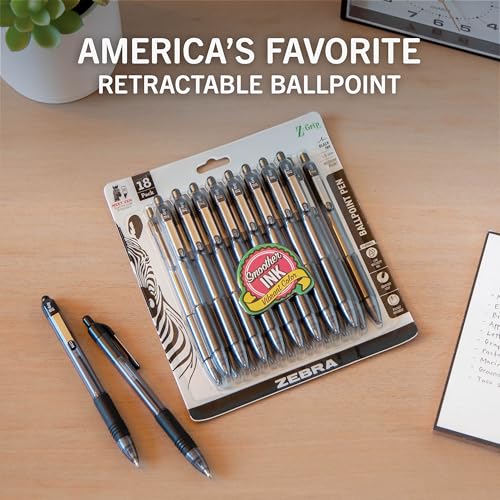 Zebra Pen Z-Grip Retractable Ballpoint Pen, Smooth-Flowing Black Ink, 1.0mm Medium Point, School & Office Supplies, Ideal for Note-Taking, Journal and Planner Use, 18-Pack (22218) - color: Black F