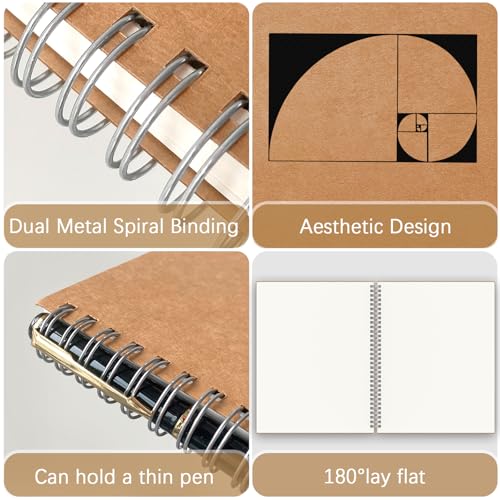 A4 Blank Journal Notebook, 2 Pack Large Spiral Sketchbook for Drawing, 200 Pages 100gsm Thick Unlined Blank Page Journal for Sketching Writing Taking Note and More - Kraft Brown Cover, 8.5" x 11" - color: Blank Page