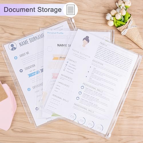 Antner 12 Pack Letter Size Binder Pockets 3 Holes Zipper Binder Folders for 3-Ring Binder, Clear PVC Loose Leaf Bag Binder Pouch Insert Pages Sheet Protectors Waterproof Document Filling Storage Bags