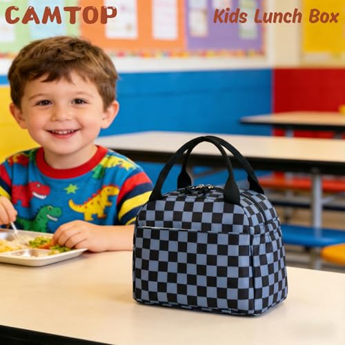 CAMTOP Boys Lunch Box Kids Insulated Lunch Bag Kids Cute Lunchbox for Boys Loncheras Para Niños - color: Gray Check