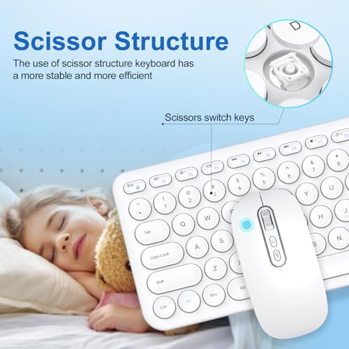 cimetech Wireless Keyboard and Mouse Combo, [Rechargeable keyboard and mouse][Silent Scissor Switch Key][Ultra Slim]Wireless Computer Keyboard and Mouse for Laptop, PC, Computer, Mac, Windows - White